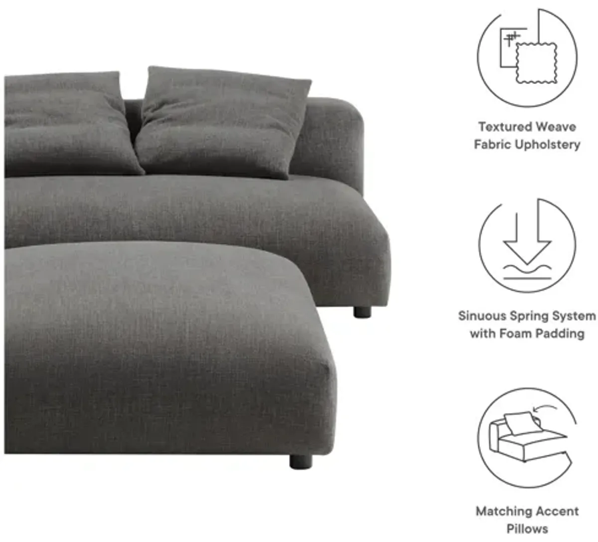 Solace Modular Upholstered Fabric Armless Loveseat and Ottoman Set