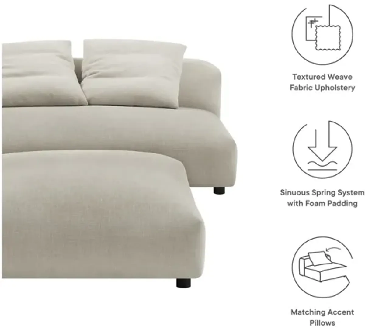 Solace Modular Upholstered Fabric Armless Loveseat and Ottoman Set