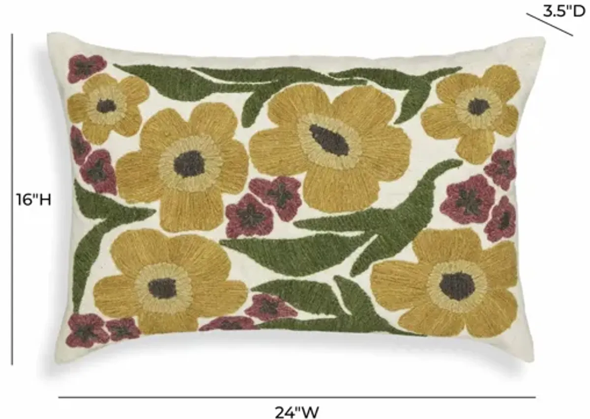 Blossom Embroidered Daisy Wool 24" x 16" Accent Cushion