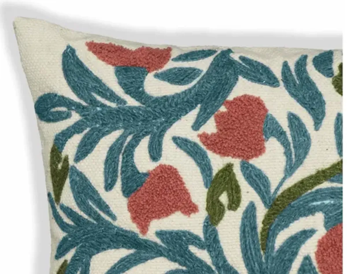 Tulip Embroidered Floral Wool 20" Square Accent Cushion