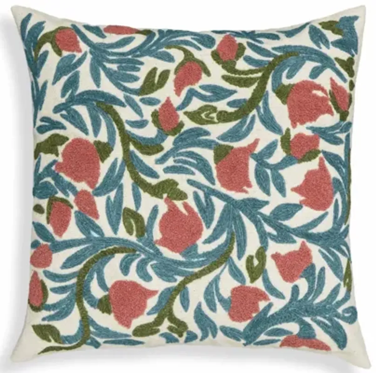 Tulip Embroidered Floral Wool 20" Square Accent Cushion