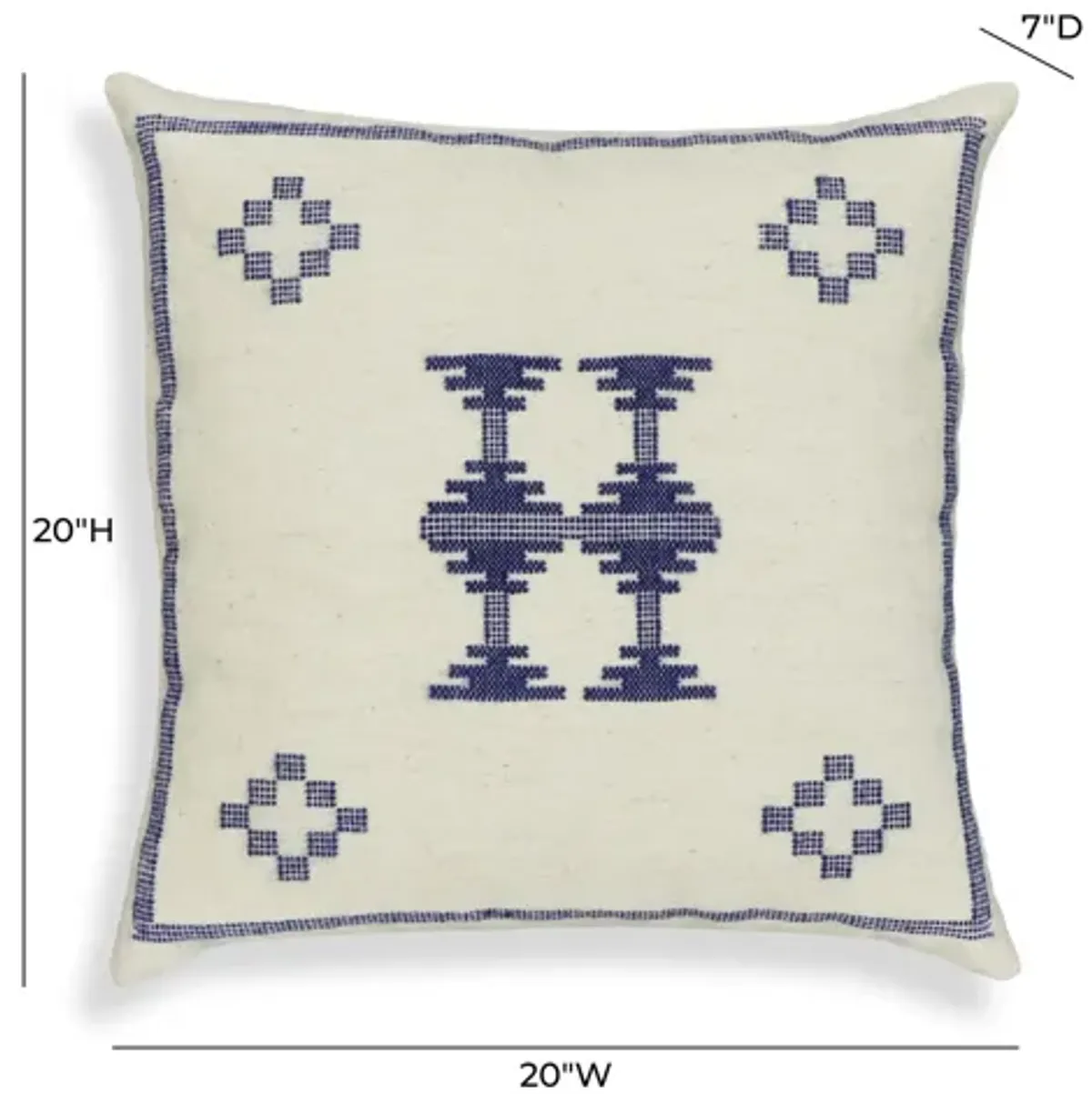 Aztec Cream & Indigo Wool 20" Square Accent Cushion