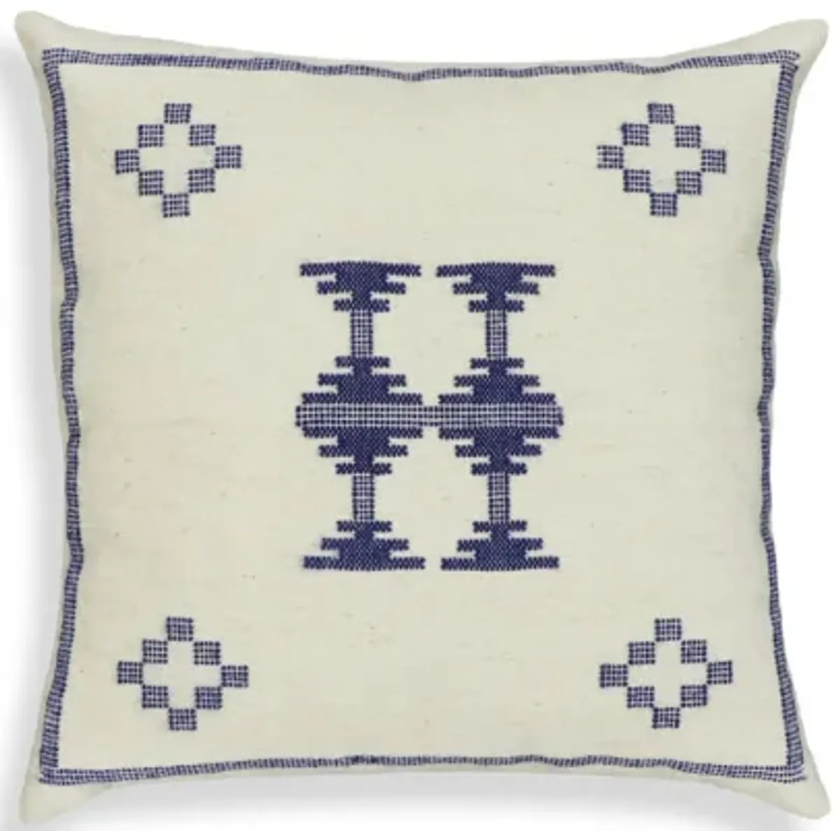 Aztec Cream & Indigo Wool 20" Square Accent Cushion