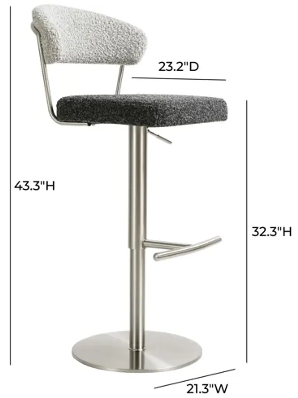 Cosmo Black and Grey Boucle Adjustable Stool