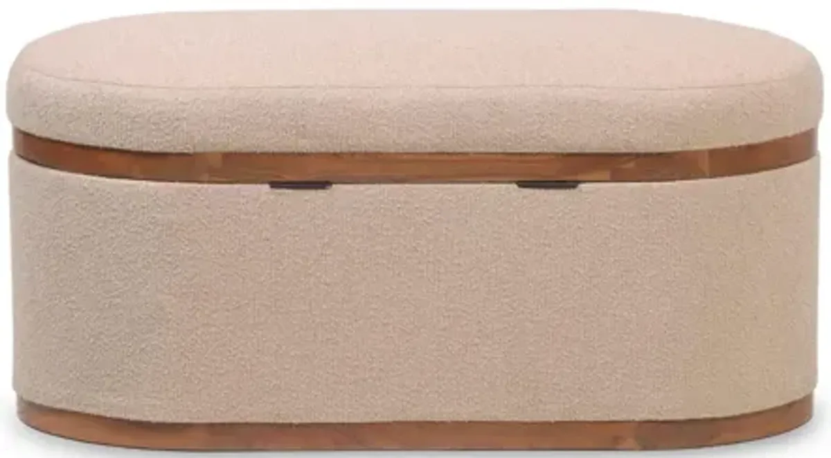 Olivier Ivory Boucle Oval Storage Ottoman