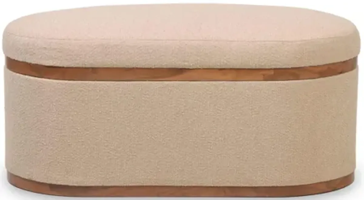 Olivier Ivory Boucle Oval Storage Ottoman