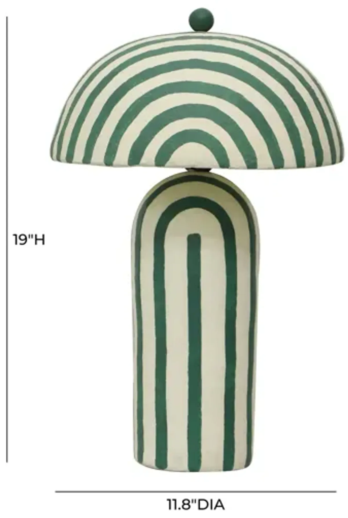 Maiori Dark Green Striped Papier Mache Table Lamp