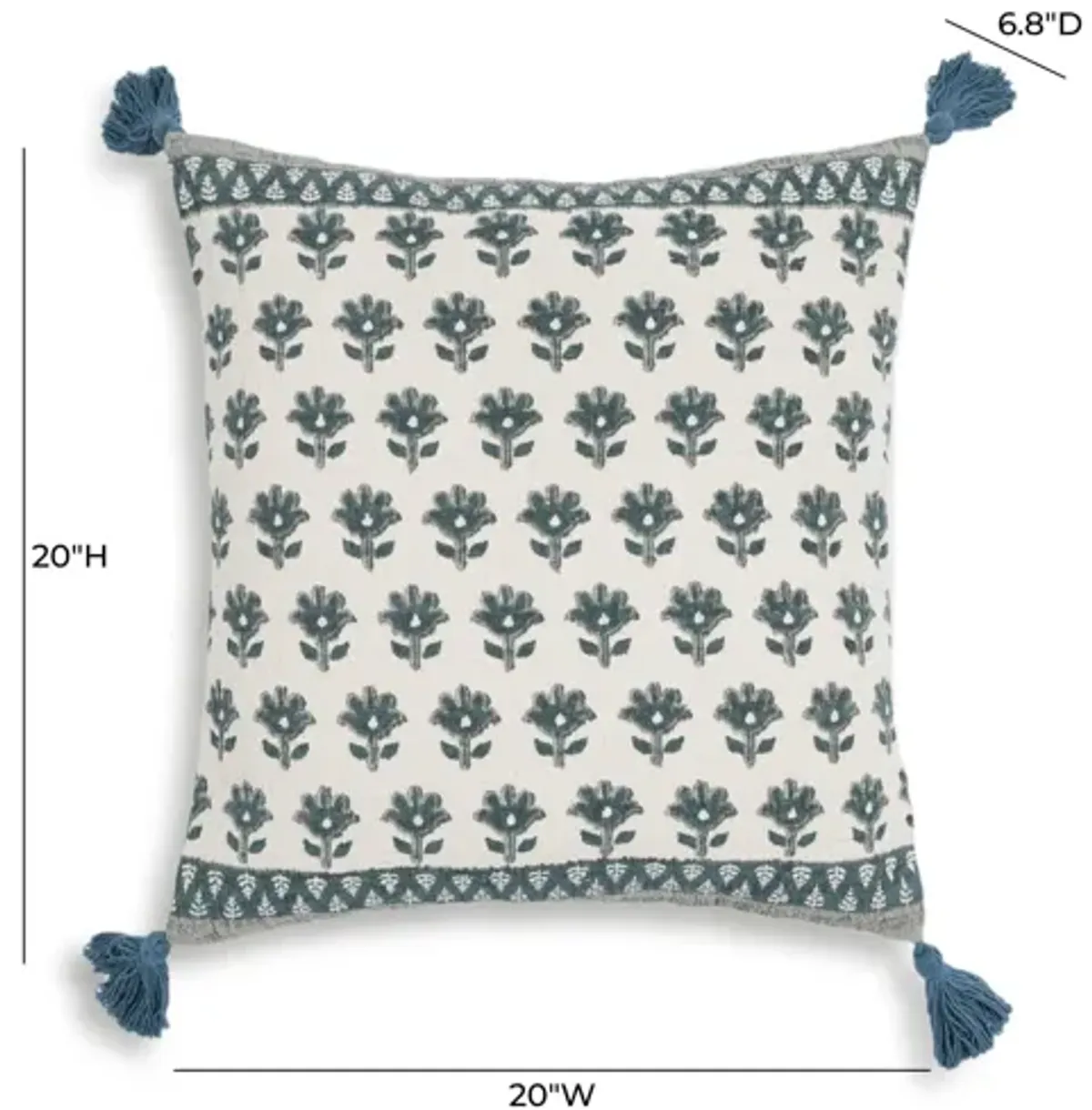 Blossom Printed Cotton Tassel 20 Inch Accent Cushion