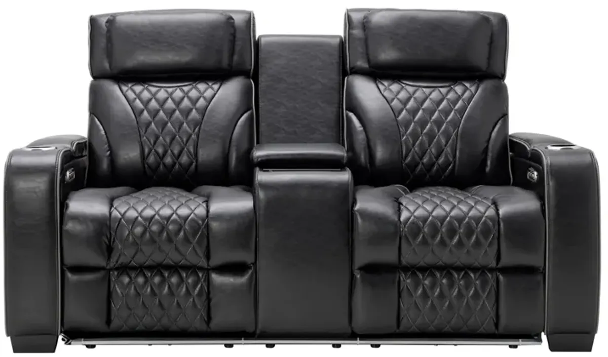 Zodiac Black Dual Power Reclining Console Loveseat