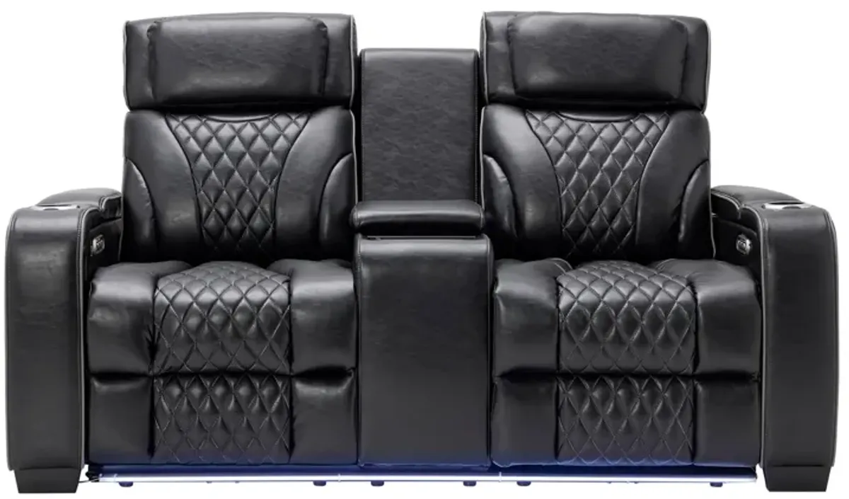 Zodiac Black Dual Power Reclining Console Loveseat