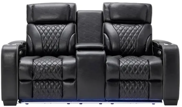 Zodiac Black Dual Power Reclining Console Loveseat