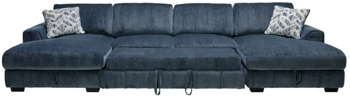 Overnight Blue 3-Piece Sleeper Sectional with Dual Chaises