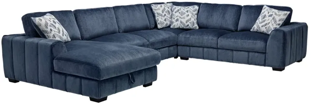 Overnight Blue 4-Piece Sleeper Sectional with Left Arm Facing Chaise