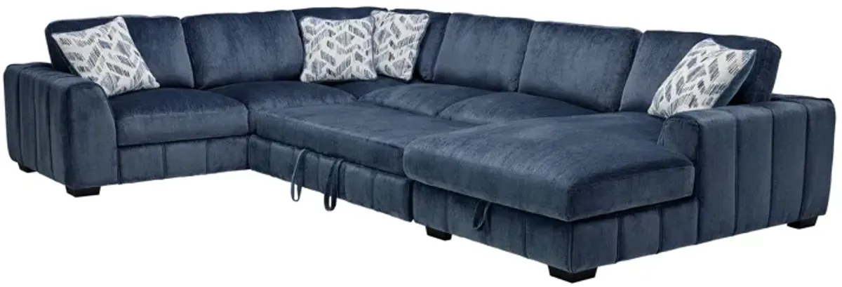 Overnight Blue 4-Piece Sleeper Sectional with Right Arm Facing Chaise