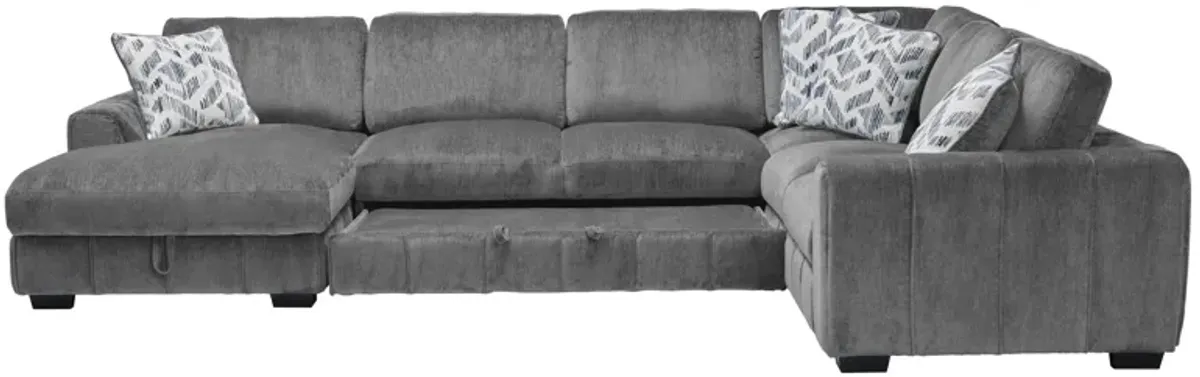 Overnight Grey 4-Piece Sleeper Sectional with Left Arm Facing Chaise