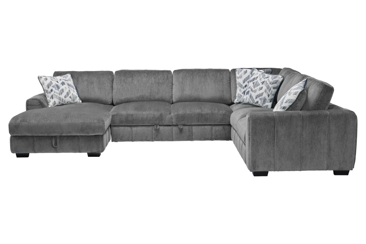 Overnight Grey 4-Piece Sleeper Sectional with Left Arm Facing Chaise