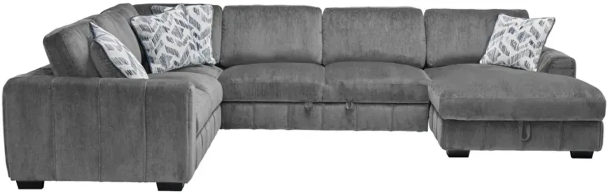 Overnight Grey 4-Piece Sleeper Sectional with Right Arm Facing Chaise