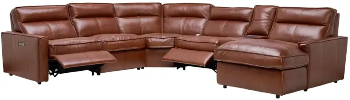 Berlin 6-Piece Dual Power Reclining Leather Sectional with Right Arm Facing Chaise