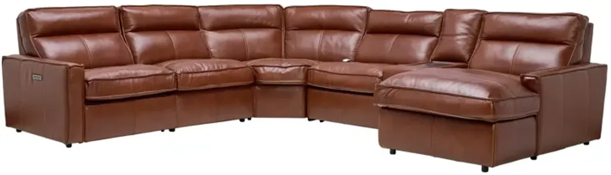 Berlin 6-Piece Dual Power Reclining Leather Sectional with Right Arm Facing Chaise