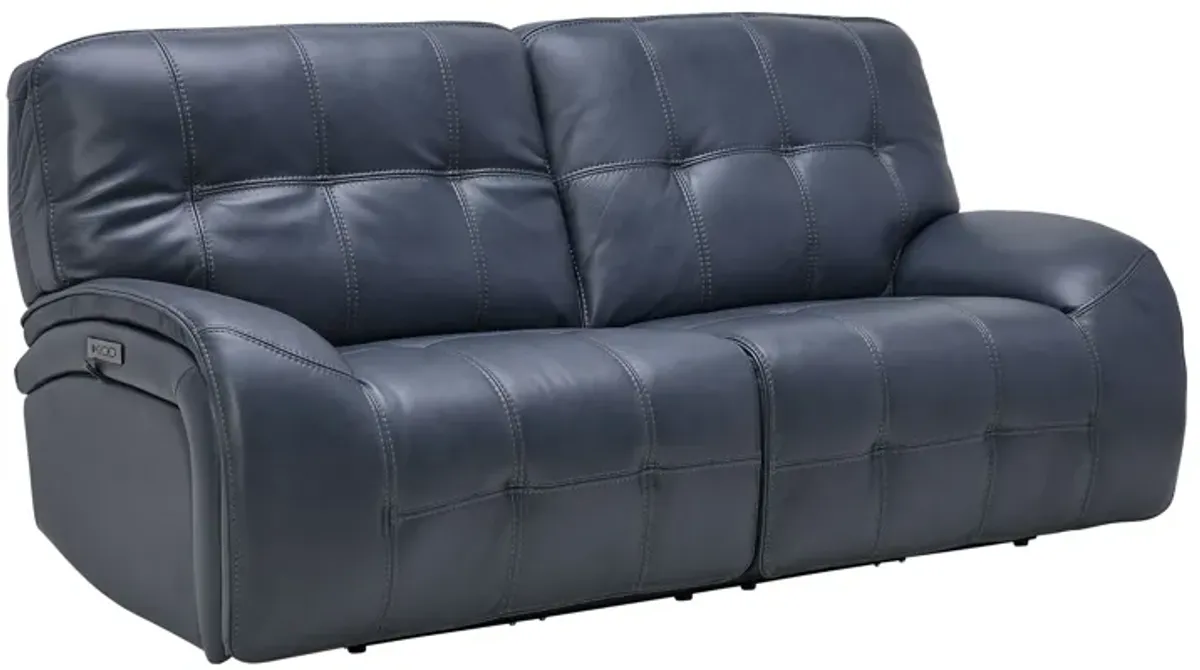 Jaxon Blue Leather Dual Power Reclining Sofa