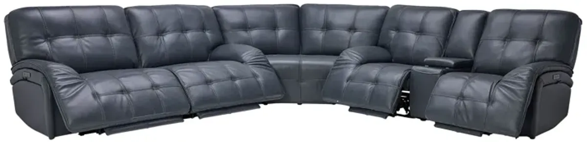 Jaxon Blue 3-Piece Leather Dual Power Reclining Sectional