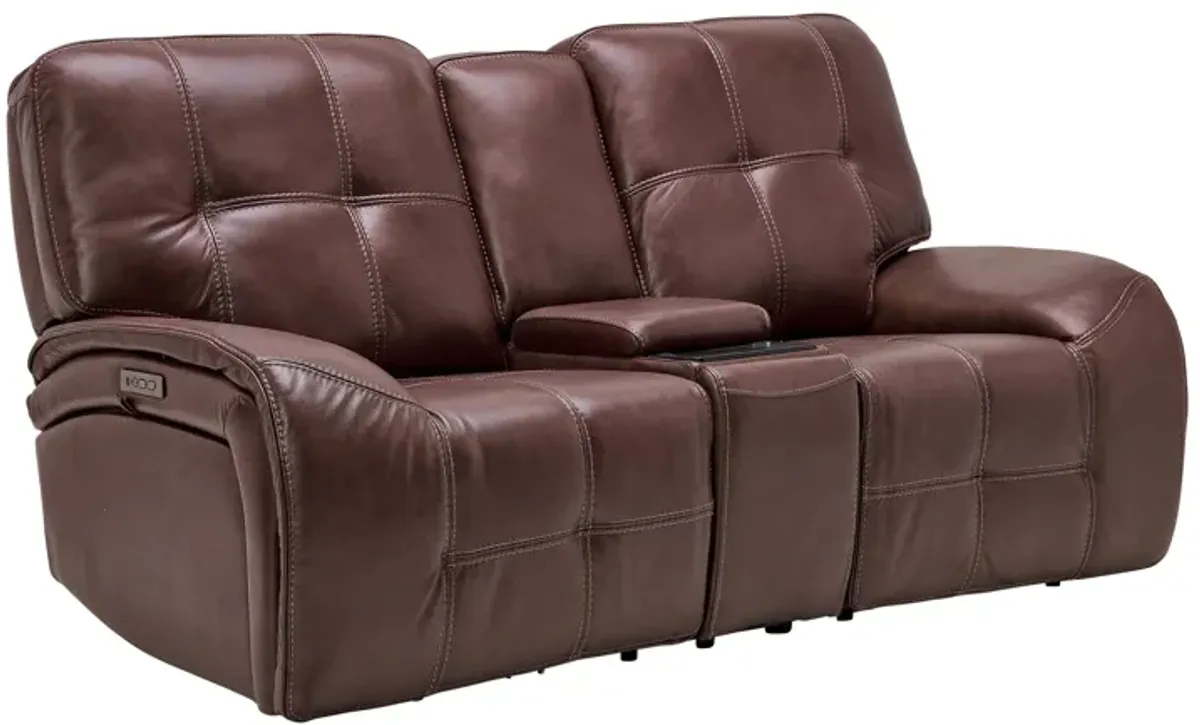 Jaxon Brown Leather Dual Power Reclining Console Loveseat