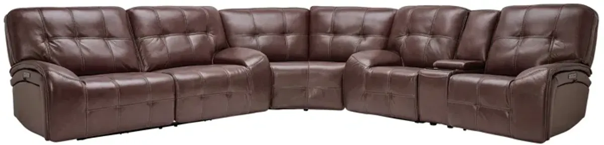 Jaxon Brown 3-Piece Leather Dual Power Reclining Sectional