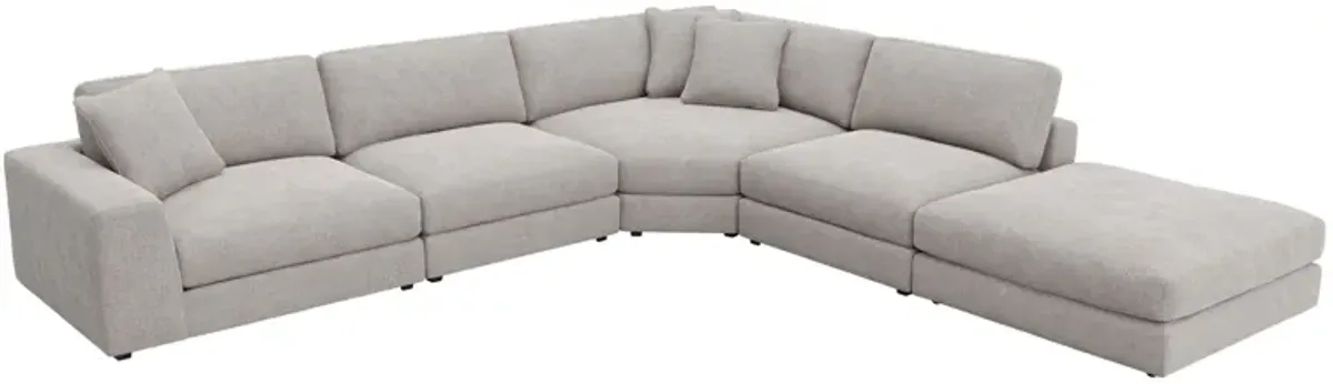 ModularThree Grey 5-Piece Sectional with Left Arm Facing Chair + Bump Ottoman