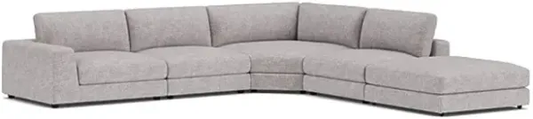 ModularThree Grey 5-Piece Sectional with Left Arm Facing Chair + Bump Ottoman
