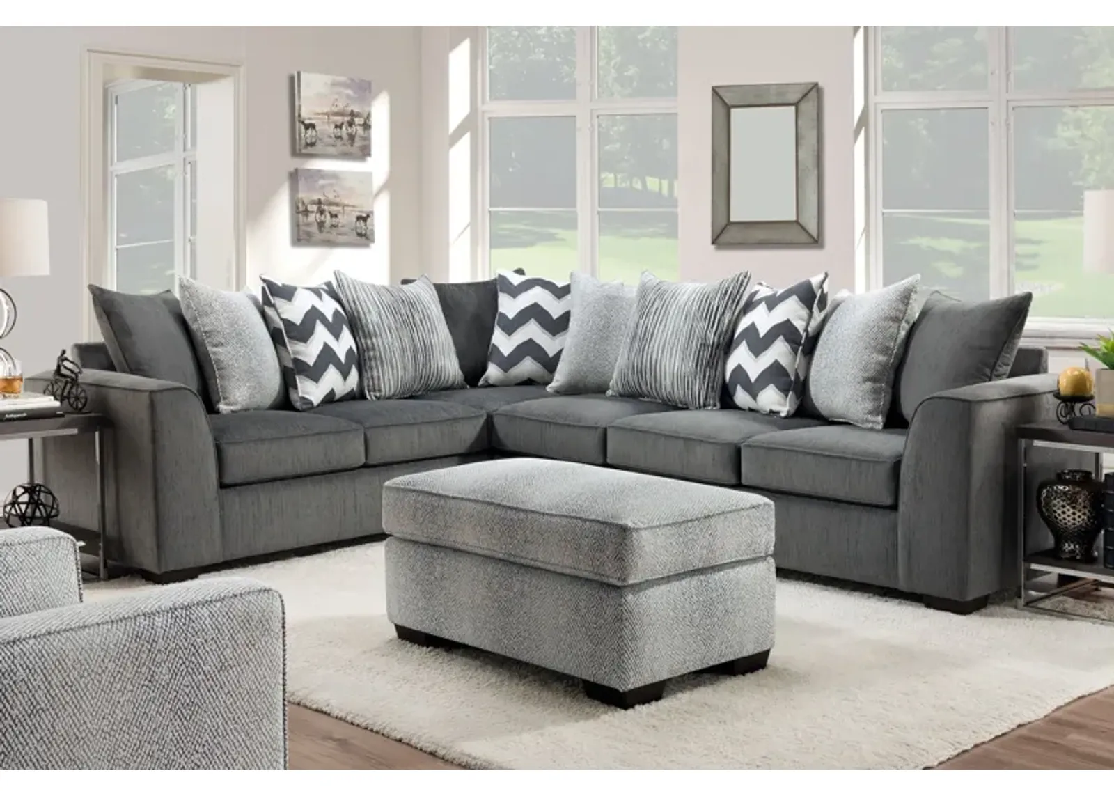 Chevron 2-Piece Sectional + Free Ottoman