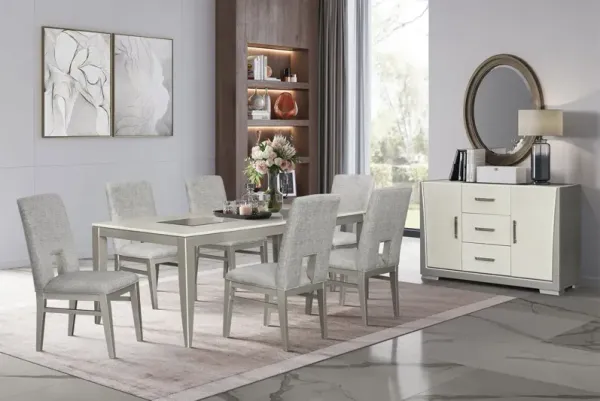 Halo Table + 6 Upholstered Chairs