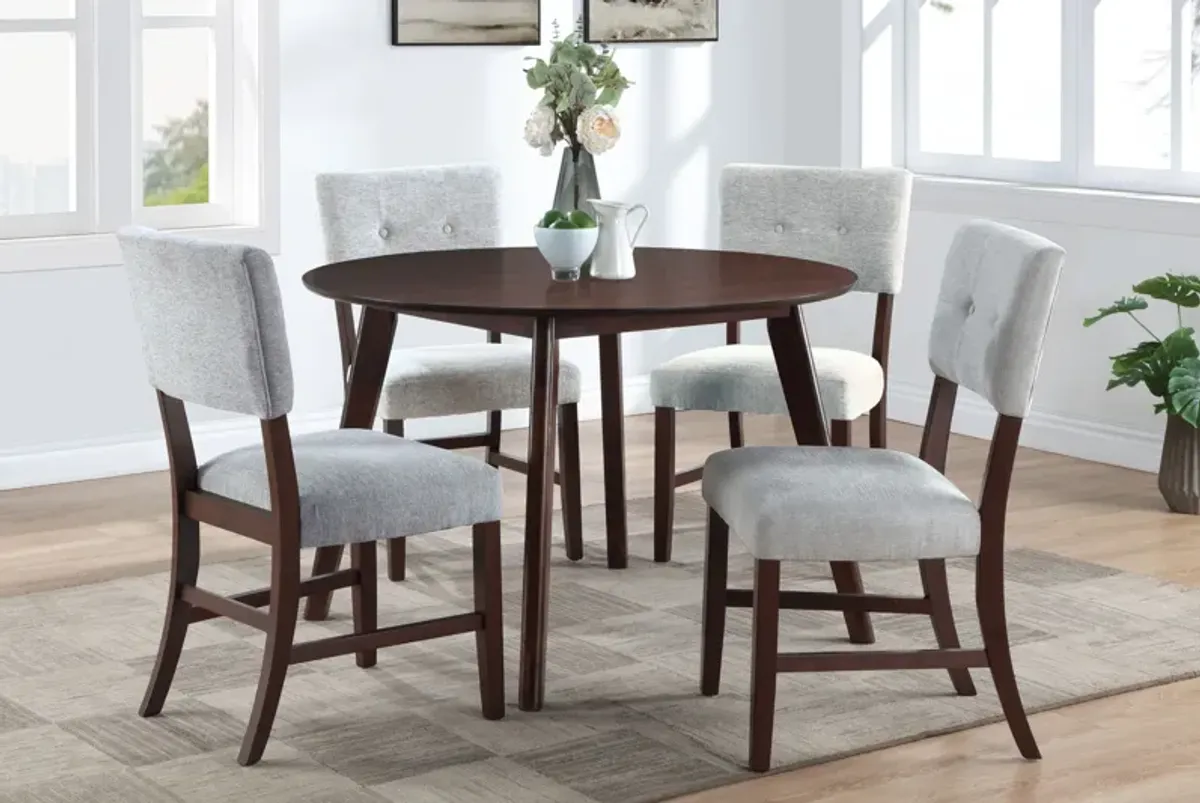 Ellis 47" Round Table + 4 Grey Chairs