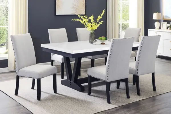 Fraser Table + 6 White Chairs