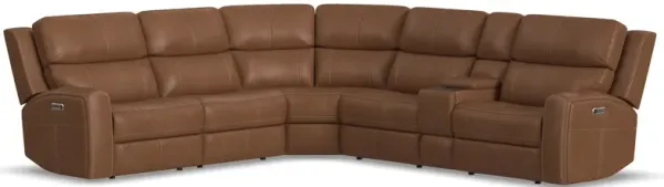 Linton Caramel Leather 6-Piece Triple Power Reclining Sectional