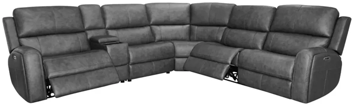 Linton Grey Leather 6-Piece Triple Power Reclining Sectional