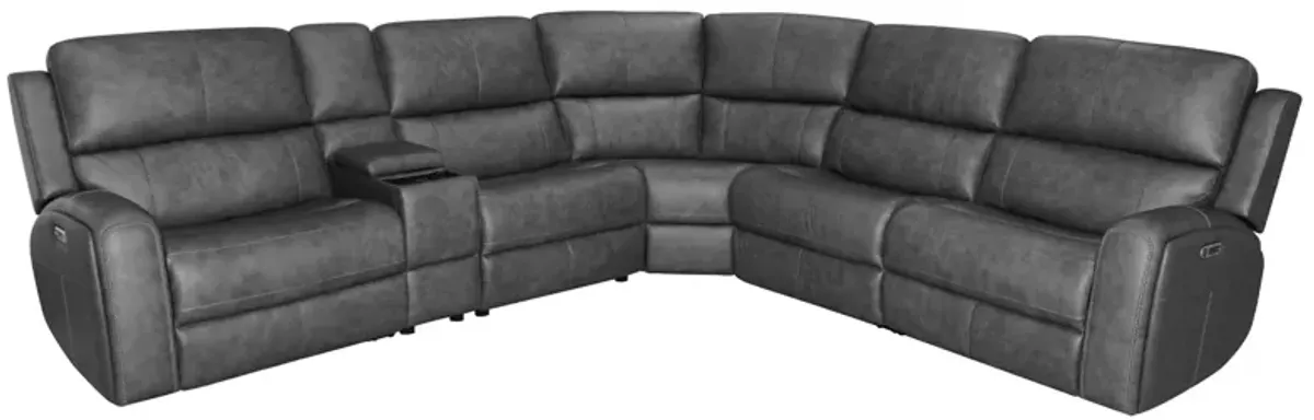 Linton Grey Leather 6-Piece Triple Power Reclining Sectional