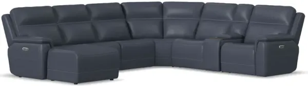 Stephen Blue 7-Piece Leather Triple Power Reclining Sectional with Left Arm Facing Chaise