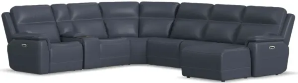 Stephen Blue 7-Piece Leather Triple Power Reclining Sectional with Right Arm Facing Chaise