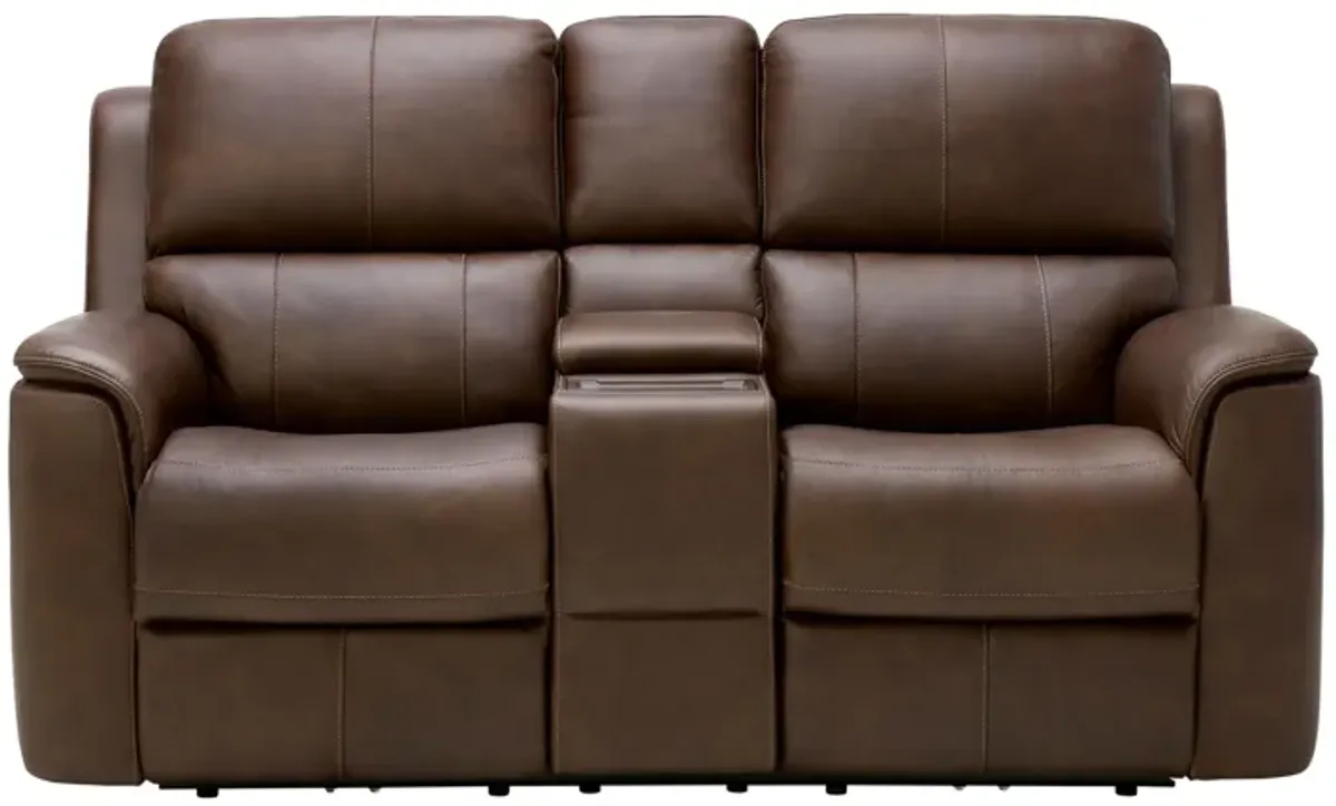 Oliver Umber Leather Triple Power Reclining Console Loveseat