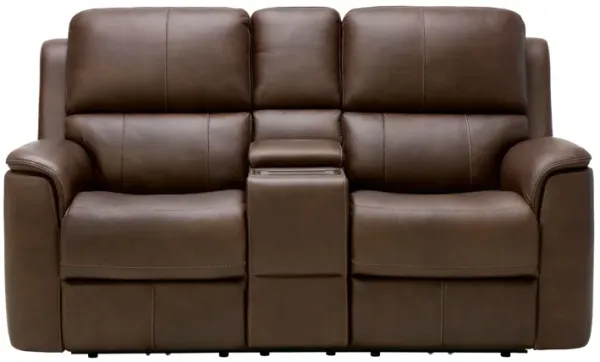 Oliver Umber Leather Triple Power Reclining Console Loveseat