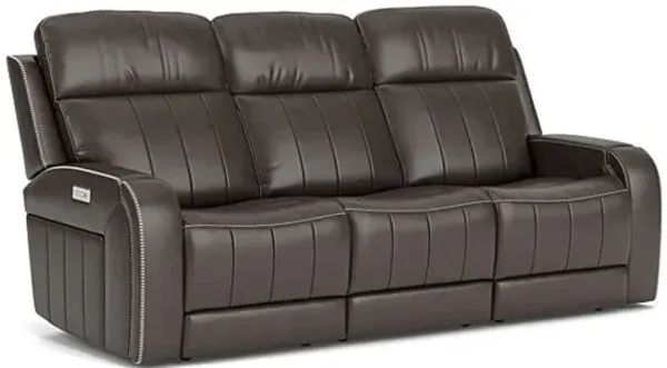 Maverick Steel Audio Triple Power Leather Reclining Sofa