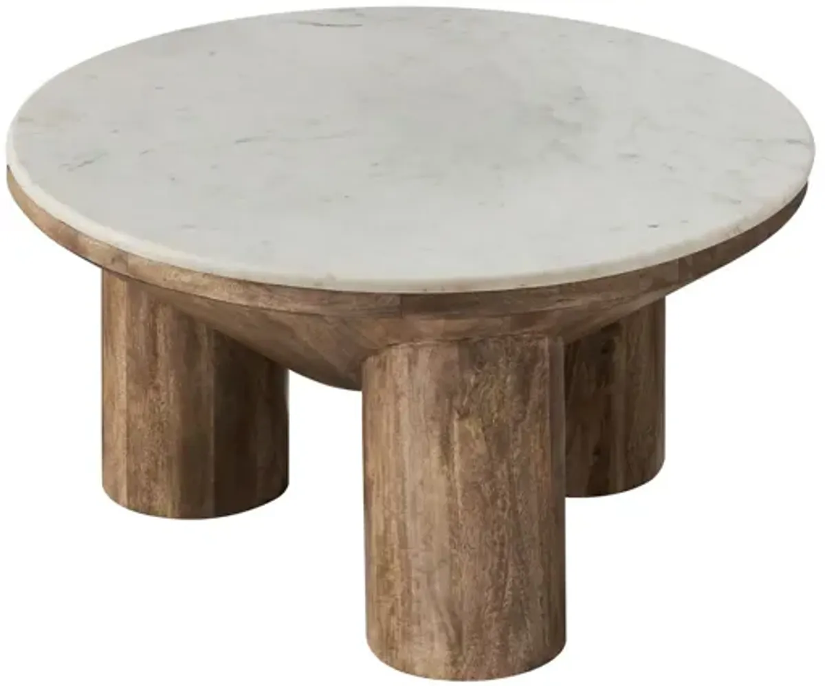 Ellison 33" Round Wood Coffee Table With Marble Top