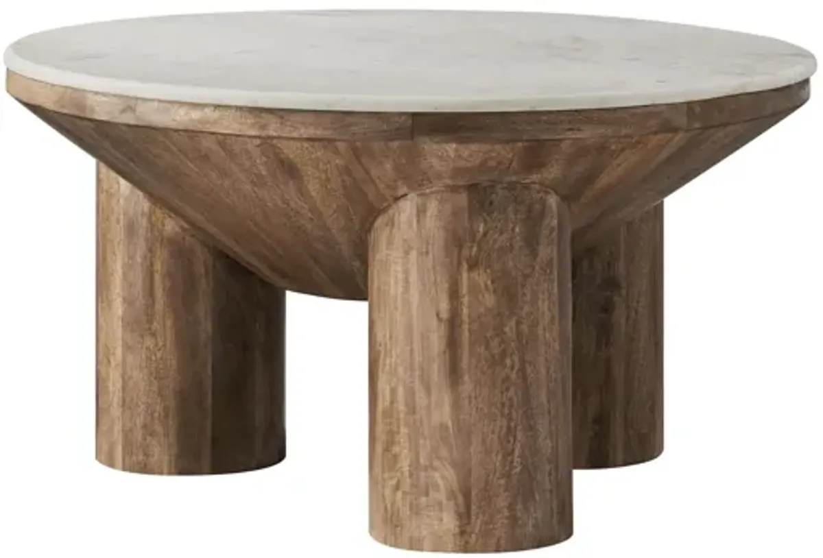 Ellison 33" Round Wood Coffee Table With Marble Top