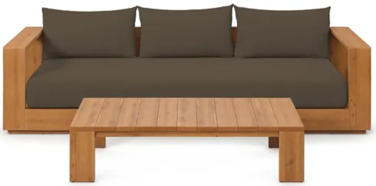 Tahoe 2-Piece Outdoor Patio Acacia Wood Sofa and Coffee Table Set