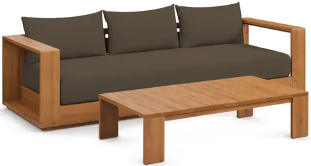 Tahoe 2-Piece Outdoor Patio Acacia Wood Sofa and Coffee Table Set