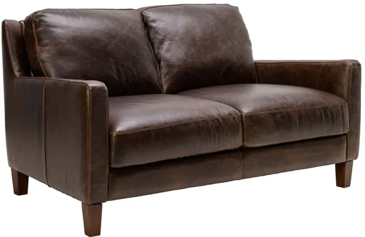Waco Brown Leather Loveseat