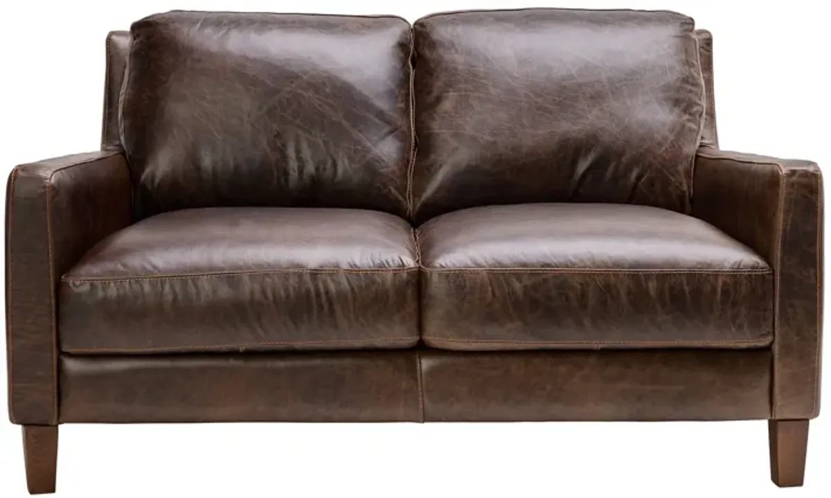 Waco Brown Leather Loveseat