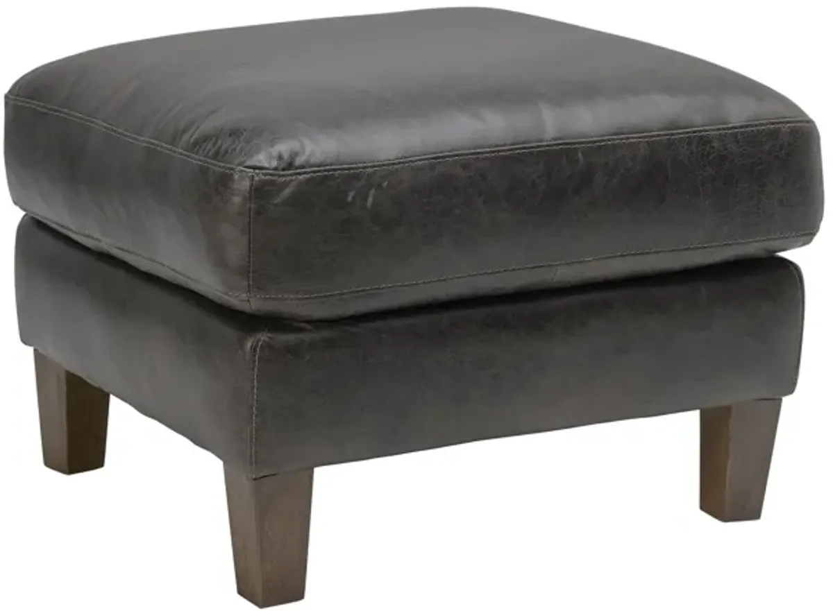 Waco Grey Leather Ottoman
