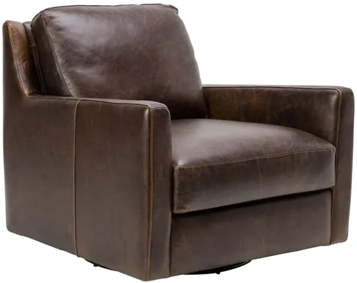 Waco Brown Leather Swivel Chair