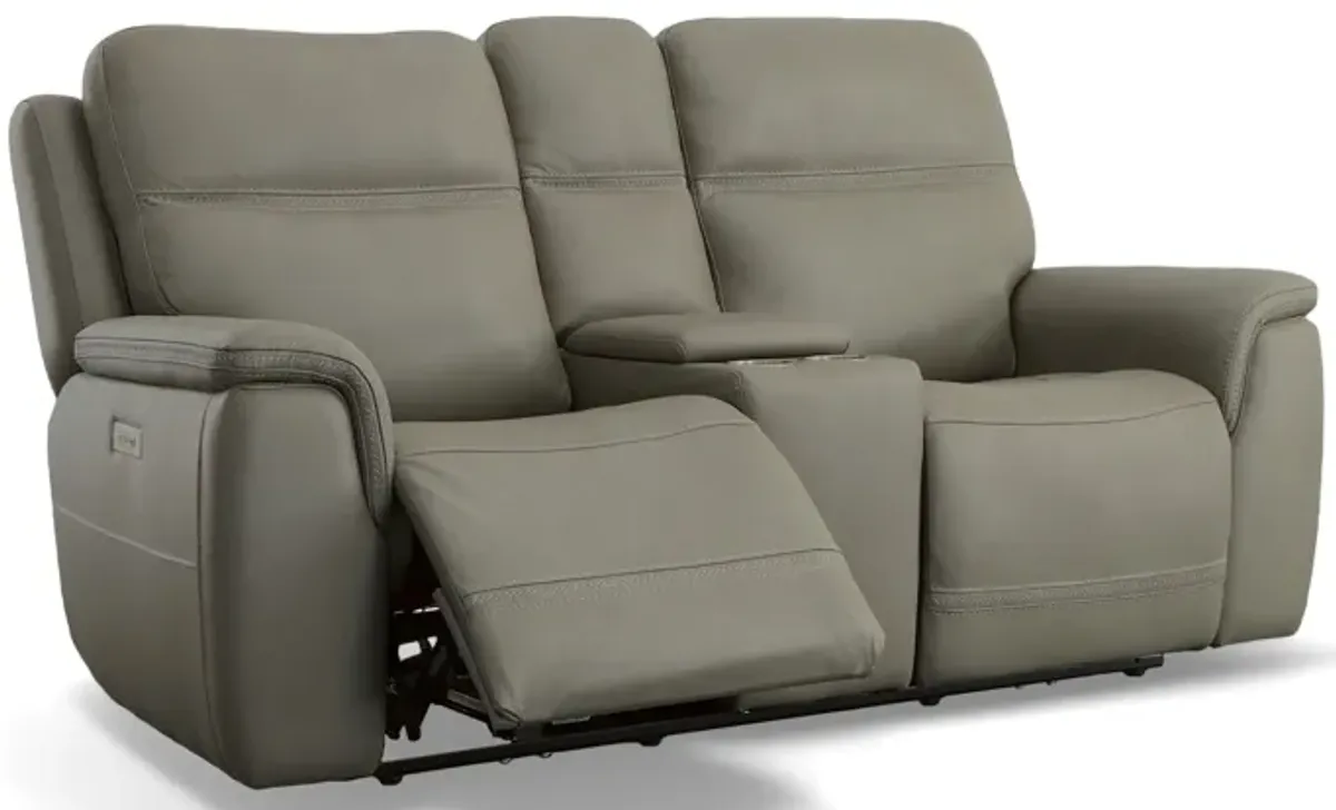 Stephen Grey Leather Triple Power Reclining Console Loveseat